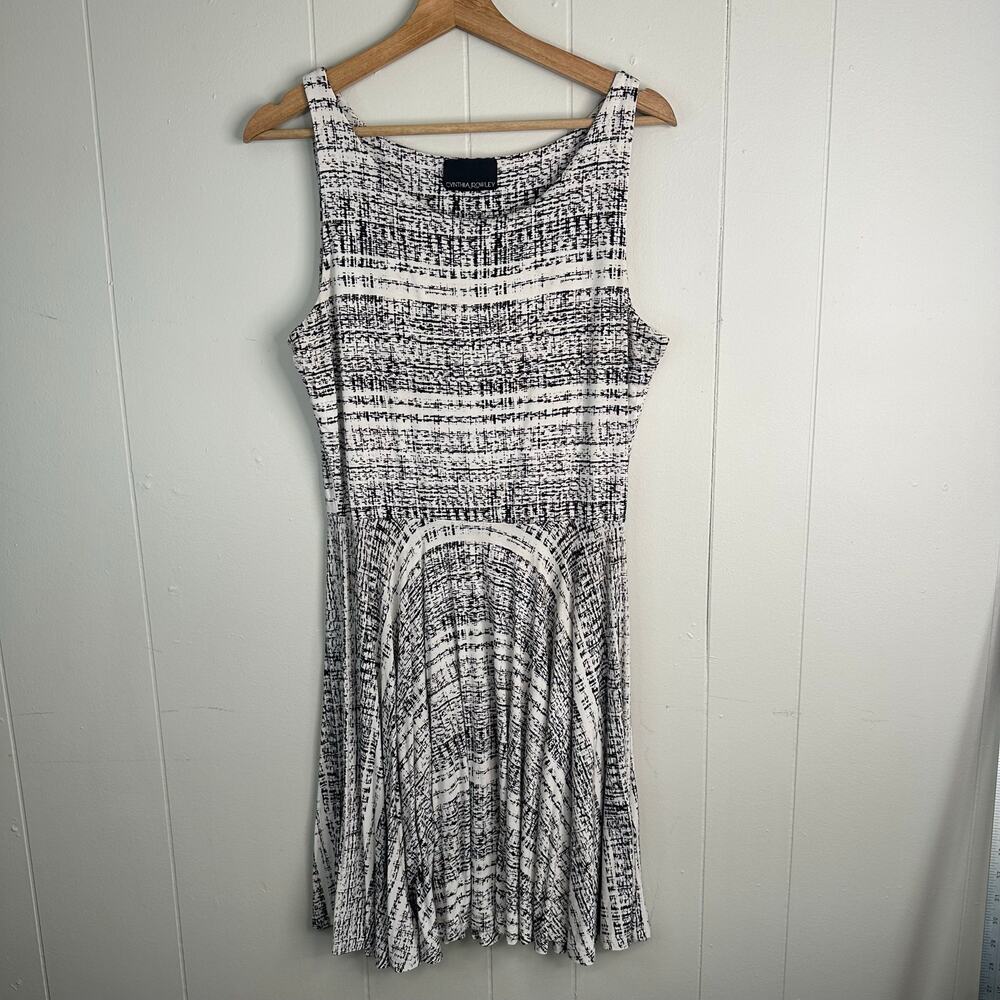 Cynthia Rowley Womens L Black White Tweed Print Sleeveless Fit Flare Dress
